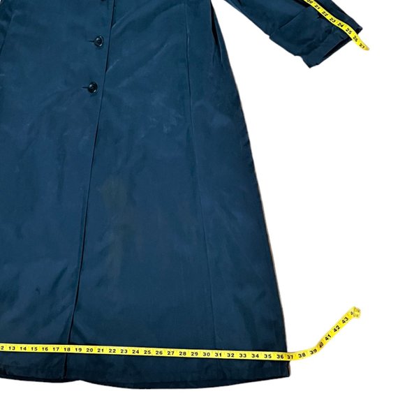 Vtg Jones New York Dark Teal Maxi Flare Trench Coat Wool & Satin Linings, Sz S/M - Picture 5 of 16